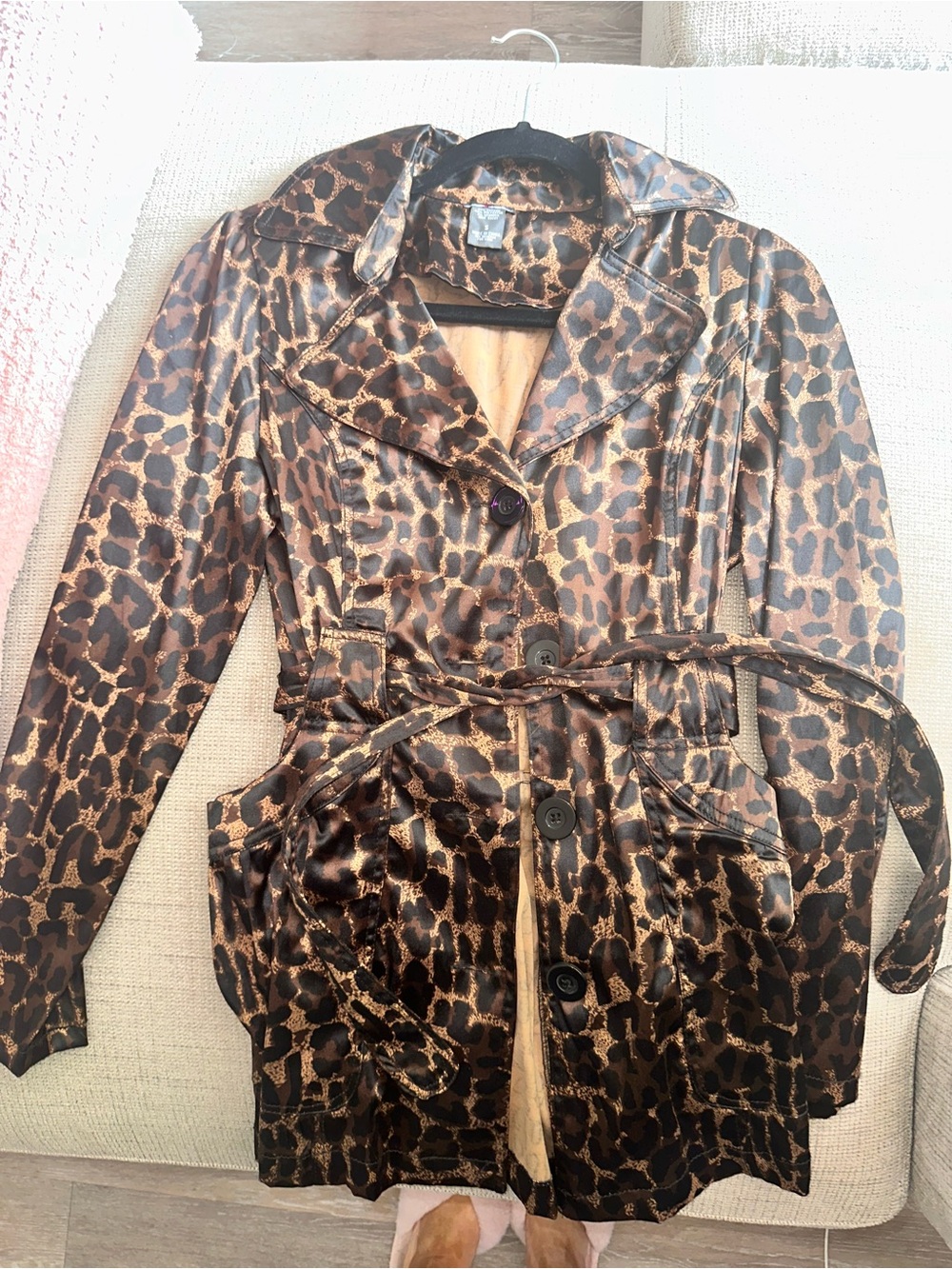 Leopard Print Trench Coat - Brown